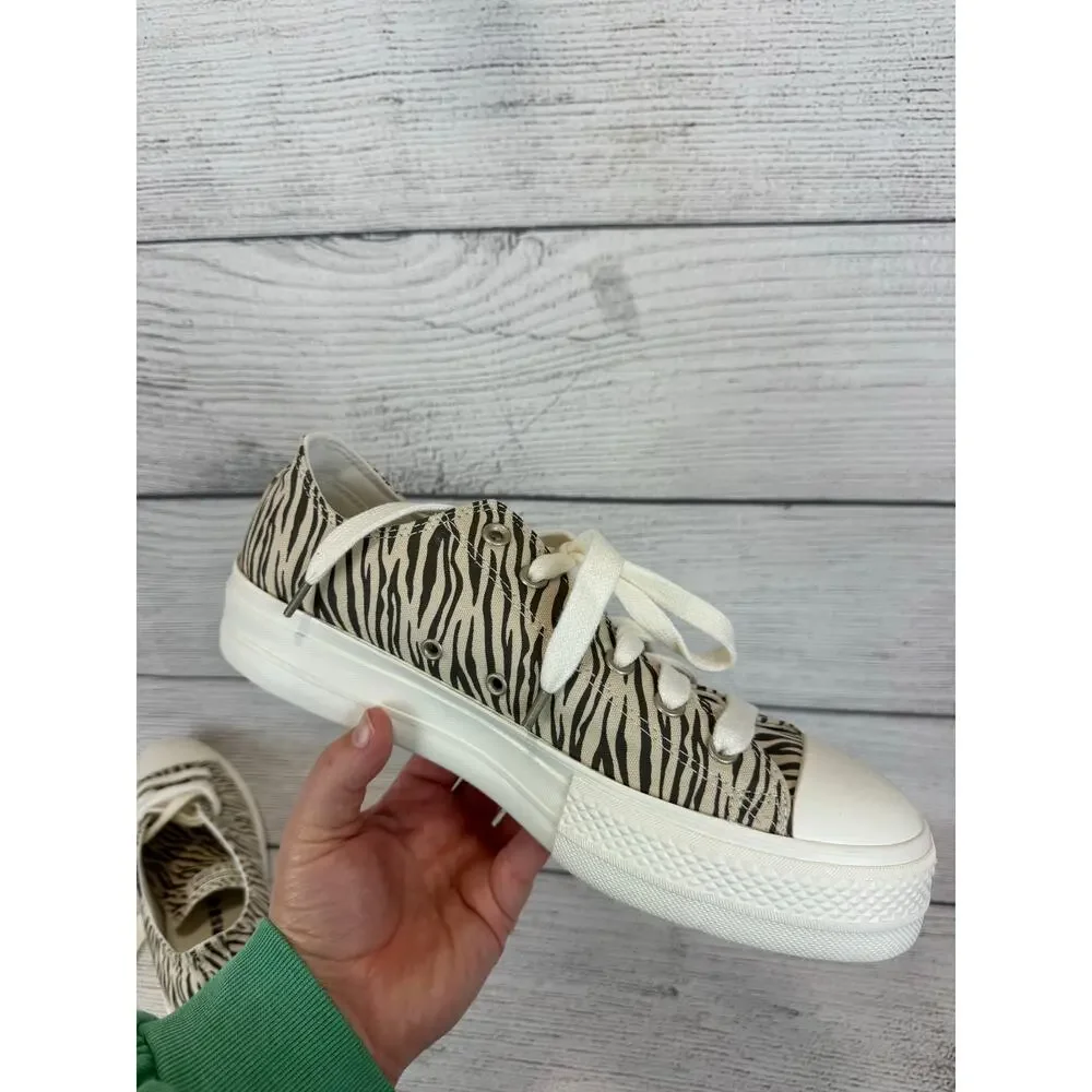Converse Women's Ivory & Black Zebra Printed Platform Sneakers Size 11 - Picture 2 of 11